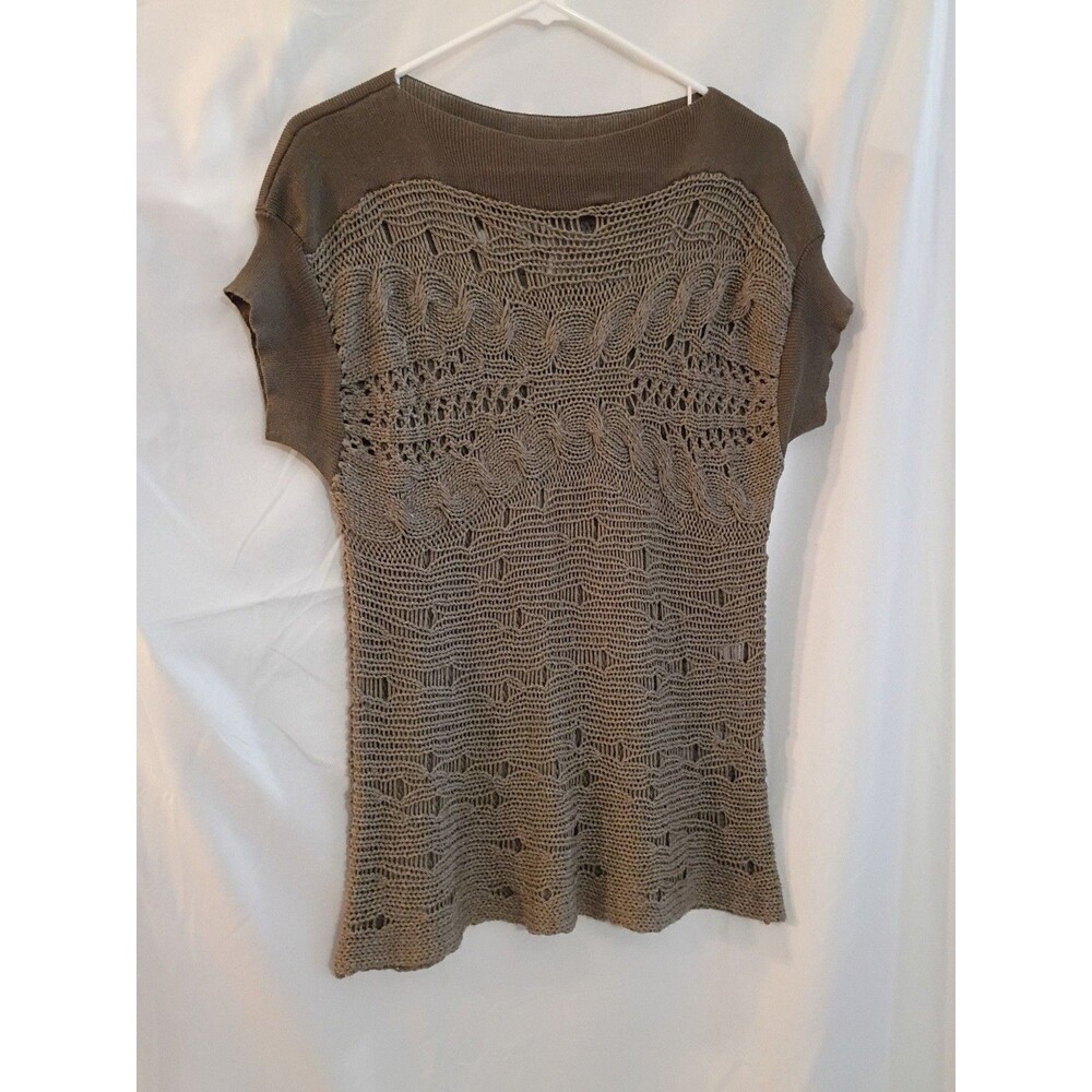 Outback Red Brown Open Knit Short Sleeve Sweater Top